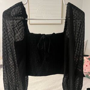 Elegant Black Blouse with Sheer Sleeves
